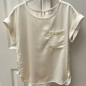 🤍✨ Ann Taylor LOFT Satin Pocket Tee Blouse – Ivory‎ Satin (NEW WITH TAG) ✨🤍